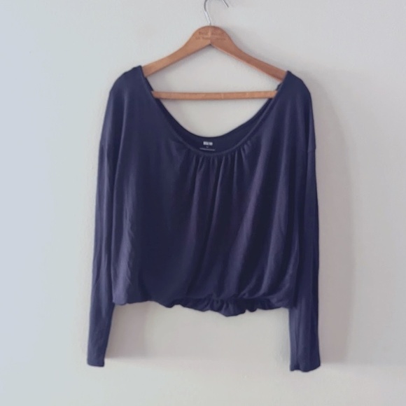 NWT Maeve Navy Bubblehem Crop Longsleeve Top, Sz M - Picture 2 of 7